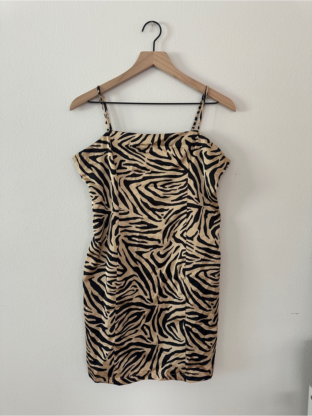 Zebra-Print Beige & Black Slip Mini Dress